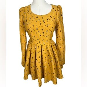 Yellow Patterned Long Sleeve Dress Size XS